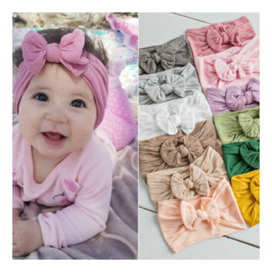 US Girls Baby Toddler Turban Solid Headband Hair Band Bow Accessories Headwear image {1}