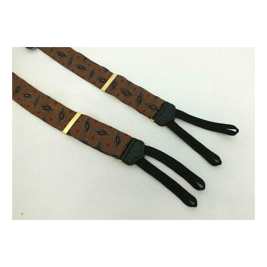 Vintage Trafalgar Brown Purple Silk Paisley Leather Button Suspenders Braces image {3}