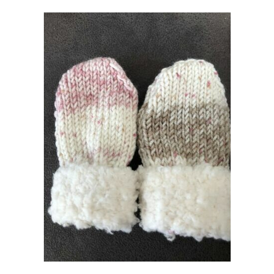 Hand Knitted Pink Hat & Mittens Newborn 0-6 months Baby - 20/22" Reborn Doll  image {6}
