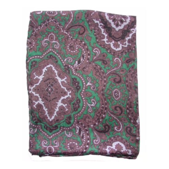 Wyoming Traders Wild Rags Green Chocolate Paisley 100% Silk Western Scarf 34.5"  image {2}