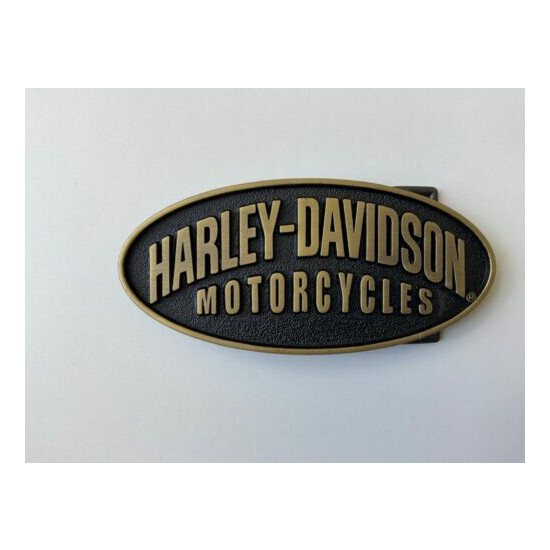 Harley-Davidson men's classic belt buckle.#97880-08VM.Brass plaited w/ black. image {1}