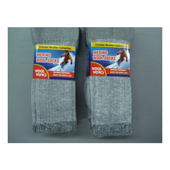 NWT Men's Wool Works 68% Merino Wool Socks 4 Pair Size 10-13 Grey/Navy #1012A image {3}