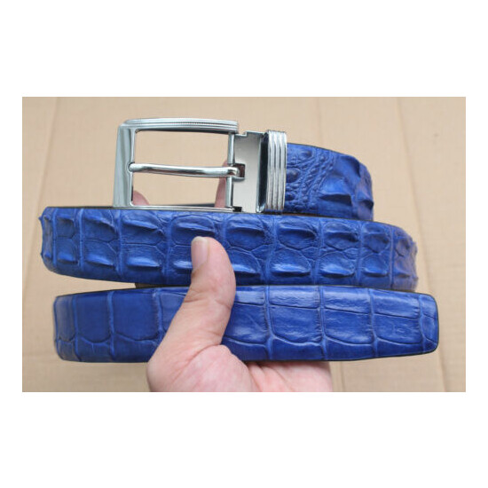 No Jointed Light Blue Real Alligator Crocodile Leather Skin Men's Belt - W 1.5" image {2}