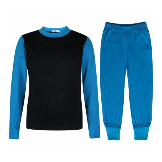 Kids Boys Girls Pjs Contrast Blue Color Plain Stylish Pyjamas Set Age 2-13 Years image {1}