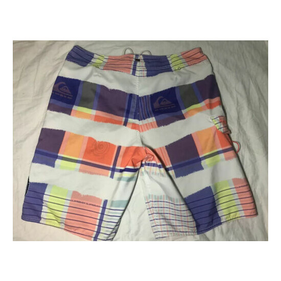Vintage Quiksilver Board Shorts Swim Beach Lined Mens 34 Purple Orange Neon image {4}