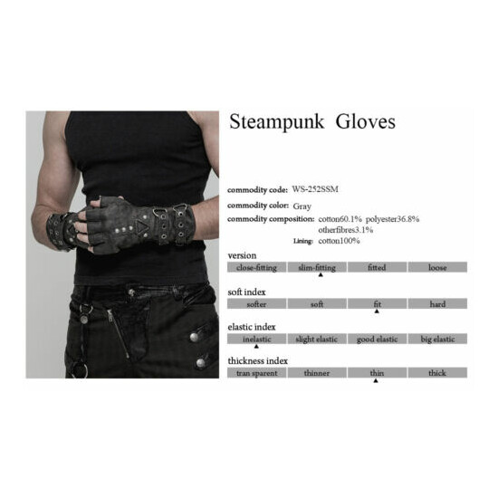 Punk Rave Cool Steampunk Fingerless Gloves Military Gothic Rock motocycle gray image {2}