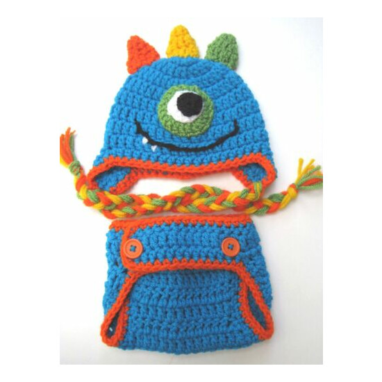 BABY HAT BLUE MONSTER DIAPER SET CROCHET knit infant toddler beanie photo prop image {3}