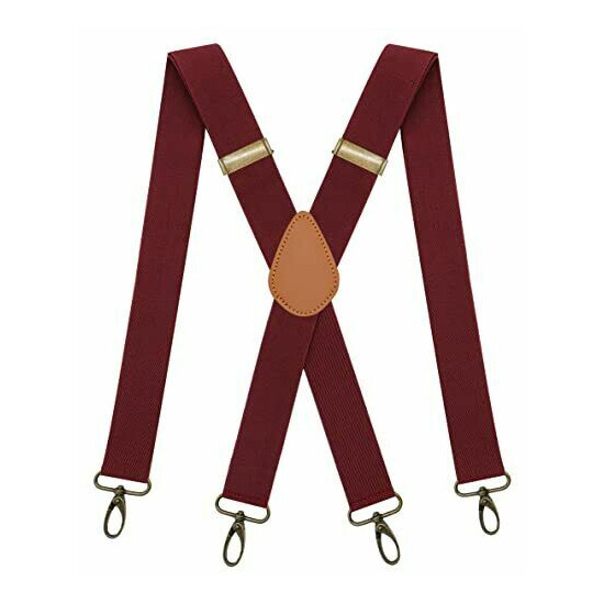 4 Swivel Hooks Mens Suspenders with Adjustable Heavy Duty Braces (Burgundy) image {1}