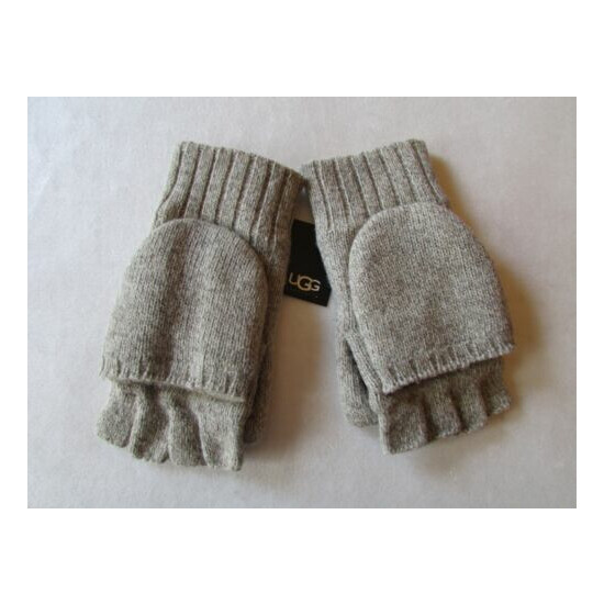UGG Gloves Knit Flip Mittens Leather Palm Wool Blend Oatmeal Heather L/XL New image {1}