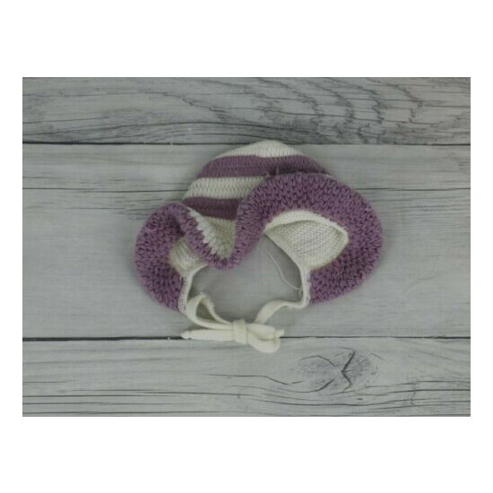 Vintage Knit Baby Girls Crochet Knit Bonnet Hat Purple White  image {1}