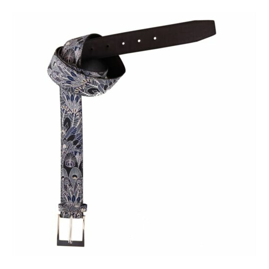 $95 New MEYER Navy Gray Floral Print Woven Cotton Fashion Belt 90 34/36 image {1}