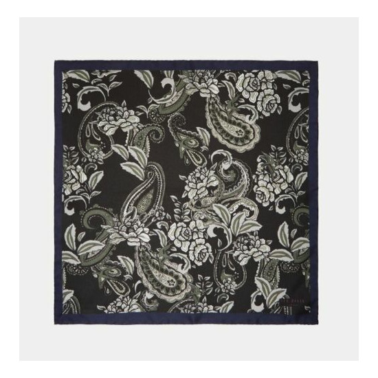 Ted Baker HORAM $49 Khaki Paisley Silk Pocket Square BNWT Handkerchief image {2}