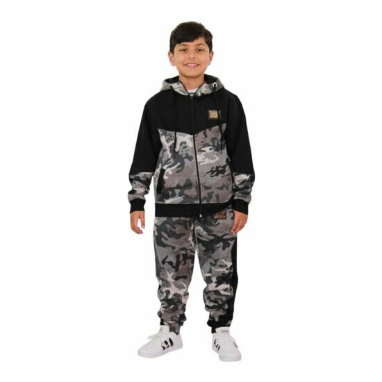 Kids Boys Girls Designer's A2Z Camouflage Contrast Tracksuit Hooded Top & Bottom image {1}