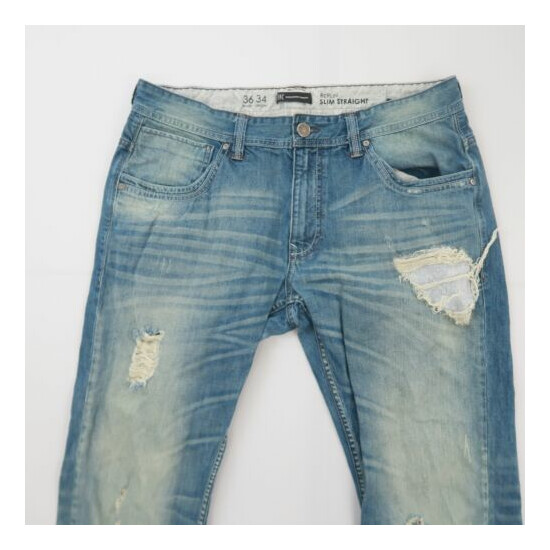 INC Mens Berlin Slim Straight Jeans Size 36 x 34 Distressed Cotton 34" Inseam Thumb {2}
