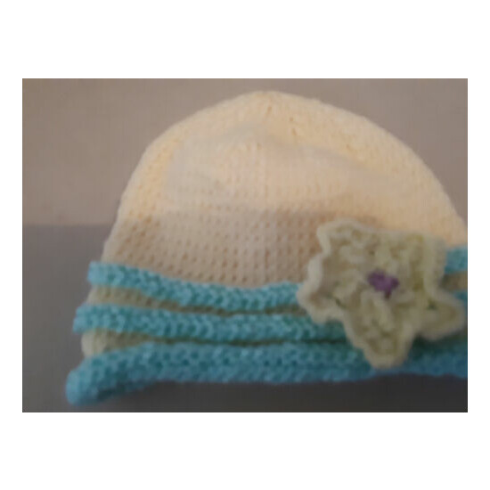 ,hand made baby hat 3/6 mths ,yellow, green cotton image {4}