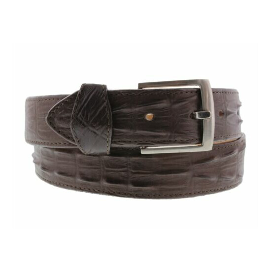 Brown Western Cowboy Leather Belt Alligator Tail Pattern Silver Buckle Cinto image {1}