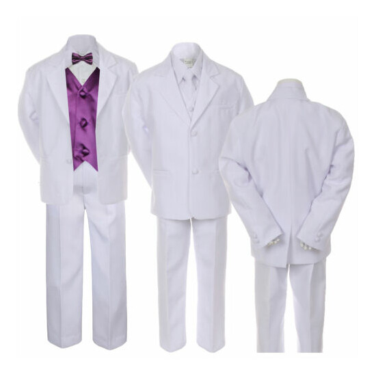 7pc Boy Baby Kid Teen Formal Wedding White Suit Tuxedo Extra Vest Bow Tie sz S-7 image {4}