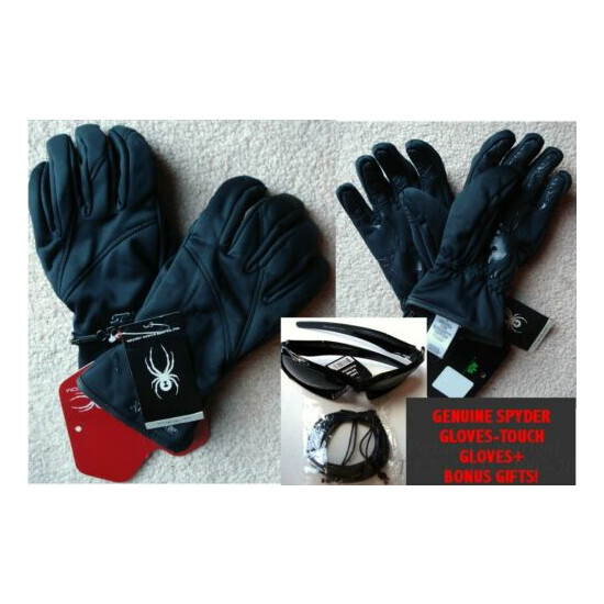 NWT MENS BLACK FACER WINDSTOP SPYDER GLOVES W/TOUCH SCREEN FINGERS +BONUSES-S=XL image {1}
