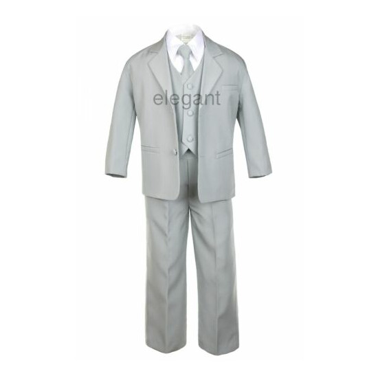 7 PC Vest Tie + Baby Toddler Teen Formal Wedding Party Tuxedo Gray Boy Suit S-20 image {4}