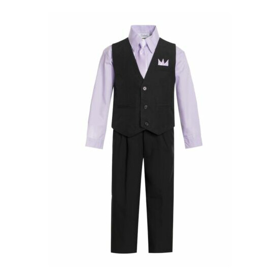 Formal Wedding Boy's Solid Vest and Pant Set 5-Piece with Tie, Hanky, Shirt  image {4}