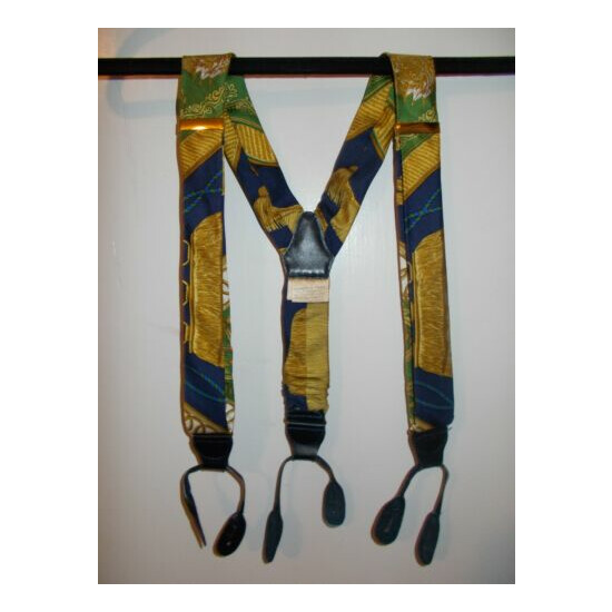Hermes Vintage Multicolored Silk Scarf Braces/Suspenders Made In France image {1}