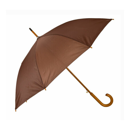 Wooden Crook Handle Automatic Open Umbrella Deluxe Brolly Walking Stick Rain NEW image {3}