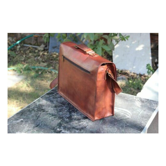 15" Men's Vintage Brown Leather Handbag Messenger Shoulder Laptop Bag Briefcase image {4}