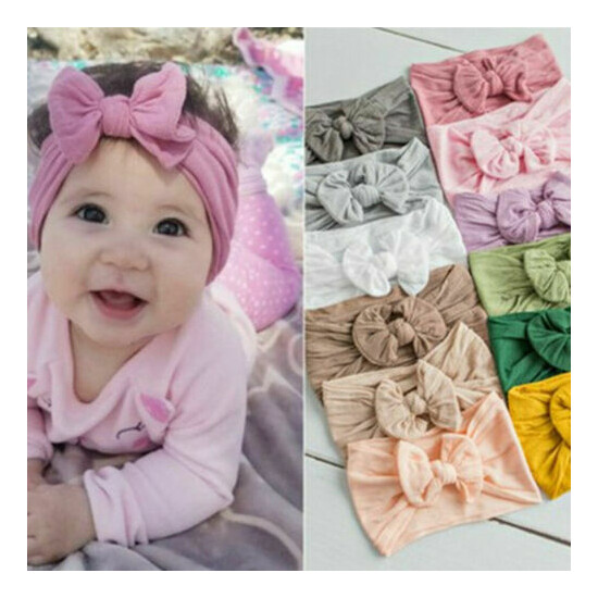 Toddler Girls Baby Turban Solid Headband Hair Band Bow Accessories Headwear image {1}