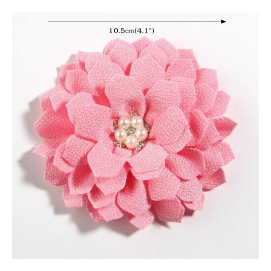  10PCS 4.1" Fabric Flowers Pearl Rhinestone Hair Accessories Flower Headband image {3}