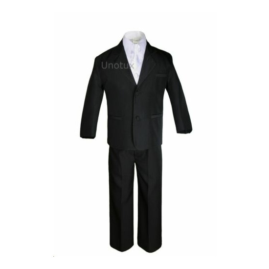 5pc White Vest Necktie Boy Infant Toddler Formal Party Black Suit Tuxedo sz S-4T image {2}
