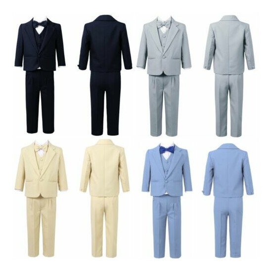 Boy's 5-Piece Suits Notched Lapel One Button Formal Blazer Shirts Vest Pants Set image {3}