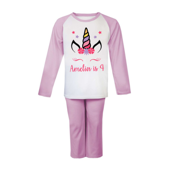 Personalised Unicorn Birthday Pjs Kids Pyjamas ANY NAME AND AGE Birthday Girl  image {1}