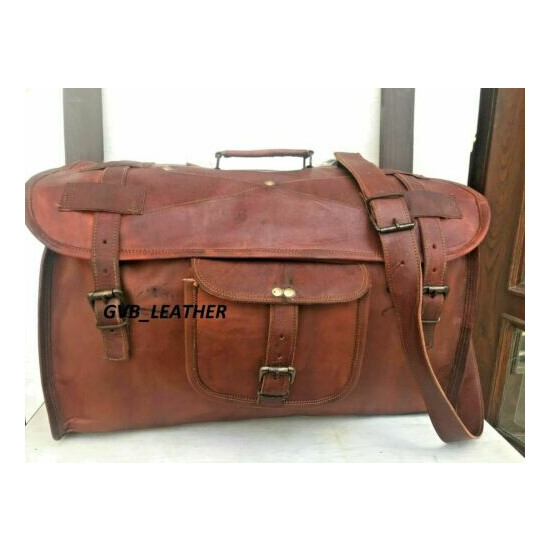 Duffel Vintage Bag 30" Men's Genuine Leather Luggage Weekend Overnight FlapOver  image {1}