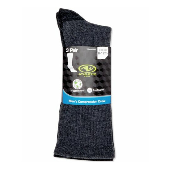 ATHLETIC WORKS Men's Shoe Size 6-12.5 COMPRESSION CREW SOCKS 3-Pack GRAY ~ New image {1}