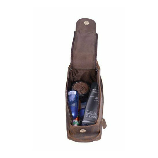 Genuine Buffalo Leather Toiletry Bag Travel Dopp Kit Shaving Case for men women image {4}