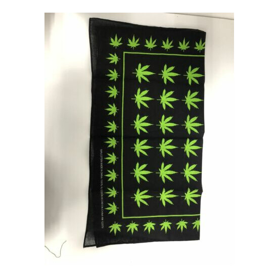 36 PC 100% Cotton Bandanas Scarf Face Covering Black Marijuana Leaves Weed image {3}