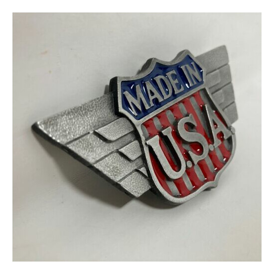 VTG C & J Made in USA Wings Badge Belt Buckle 1985 Patriotic America Flag image {2}
