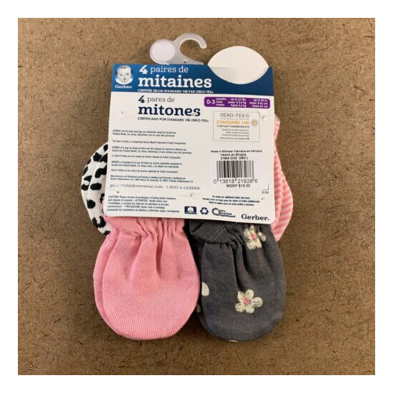 Gerber Baby Size 0-3 Months Pink Printed Mittens 4 Pack NWT image {3}