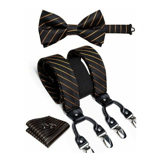 Men's Suspenders Braces Real Leather Wedding Party Elastic Bow Tie Trouser Strap image {2}