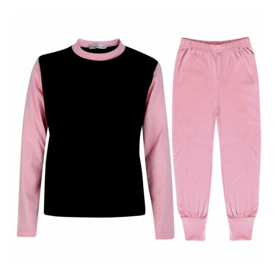 Kids Boys Girls Contrast Color Pjs Plain Stylish Pyjamas Set New Age 2-13 Years image {2}