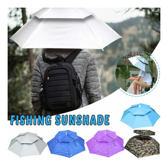 Hands Free UV Protection Head Umbrella Double Layer For Fishing Gardening Beach image {1}