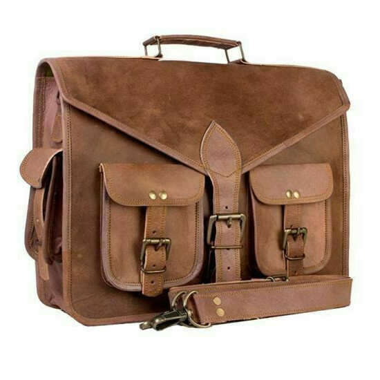 Men's Handmade Leather Vintage 18" Laptop Suitcase Bag Satchel Messenger image {1}