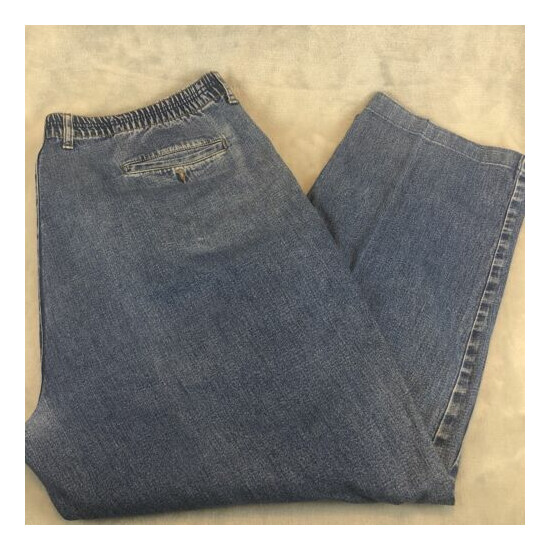 TravelSmith Men's Size 44 Stretch Pleated Front Elastic Waist Blue Denim Jeans  image {1}