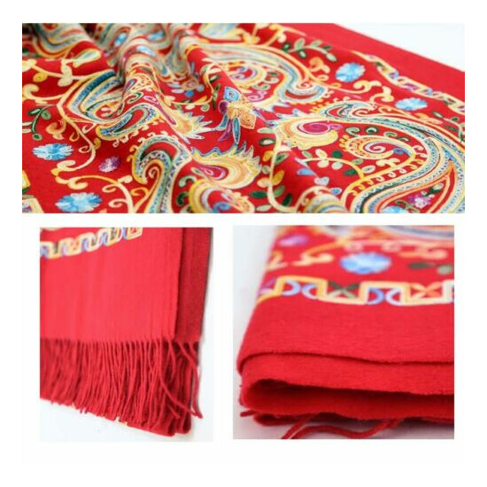 Sale New Embroidered large Vintage Paisley Cashmere Wool Soft Shawl Scarf Gift  image {4}