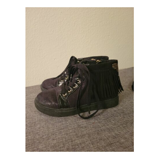 CRB girl black high top sneakers with fringe youth size l m image {1}