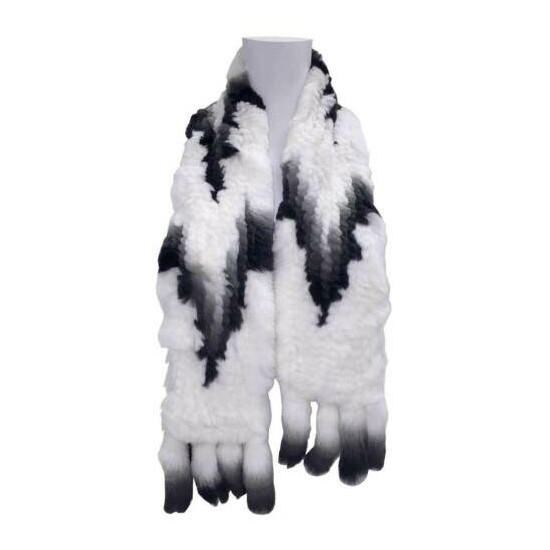 Northstar Women's Knitted Rex Rabbit Scarf With Tassels, White/Grey/Black. SC-03 image {2}