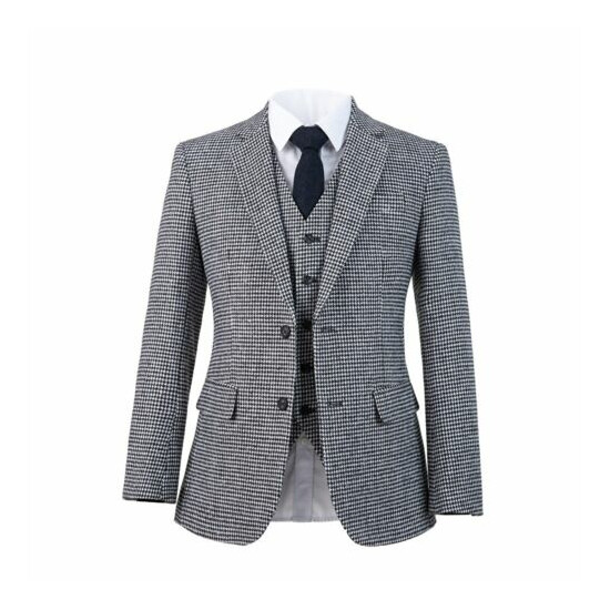 Men's Houndstooth Suit Checkered Prom Party Dinner Groom Tuxedos Casual Suits image {1}