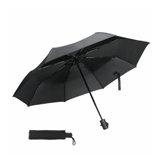 42" Automatic Umbrella Anti-UV Sun/Rain Windproof 3 Folding Compact Umbrella BLK image {1}
