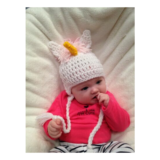 CROCHET UNICORN BABY HAT knit infant toddler child adult pink beanie photo prop image {2}