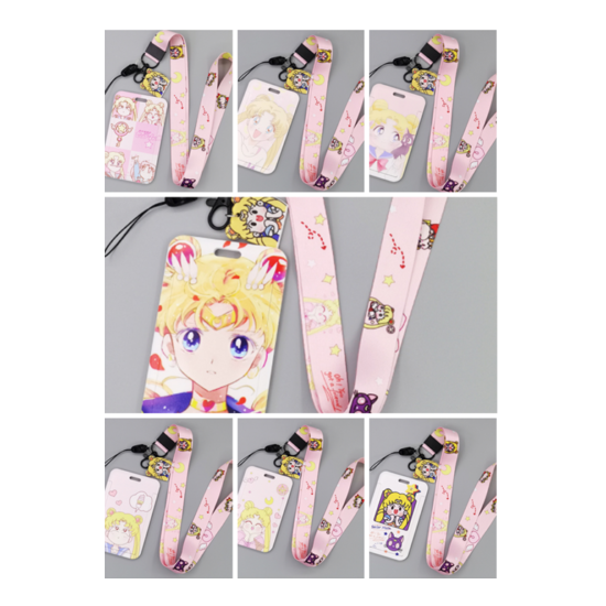 lot Sailor Moon new mix key chain Lanyard acrylic ID Badge Holder Key Neck Strap image {1}